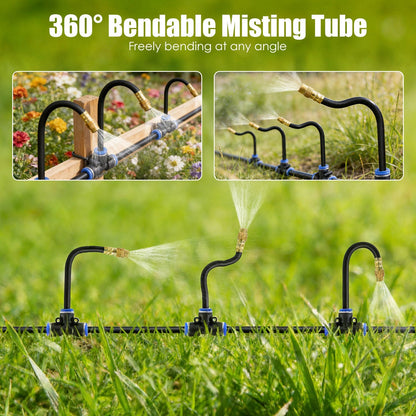 360° Bendable Drip Irrigation System with 49FT 5/8” Tubing Hose 5/16” Faucet Connector Automatic Watering Misting Kit For Garden Greenhouse Yard Lawn
