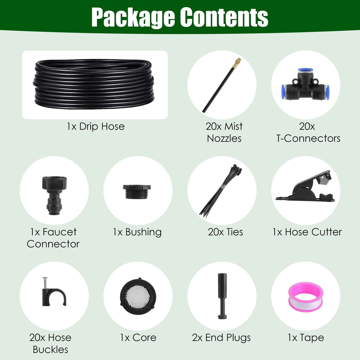 360° Bendable Drip Irrigation System with 49FT 5/8” Tubing Hose 5/16” Faucet Connector Automatic Watering Misting Kit For Garden Greenhouse Yard Lawn