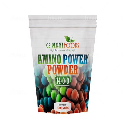 Amino Power Powder Nitrogen Fertilizer 16 oz - Plant-Based 100% Water Soluble High Nitrogen Source - 18 L-Amino Acids Chelating Agent for Foliar Spray, Turf, Vegetables, Fruits & Indoor Plants